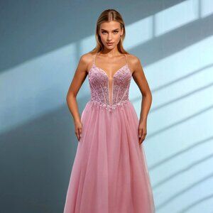 NFS A-Line Sleeveless Long Prom Dress w/ Beads Details & Illusion V-Neck JT2668S